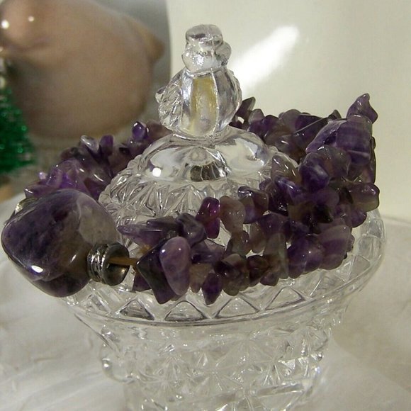 Amethyst Polished Stone and Chips Stretch Three Strand Bracelet - Picture 1 of 6